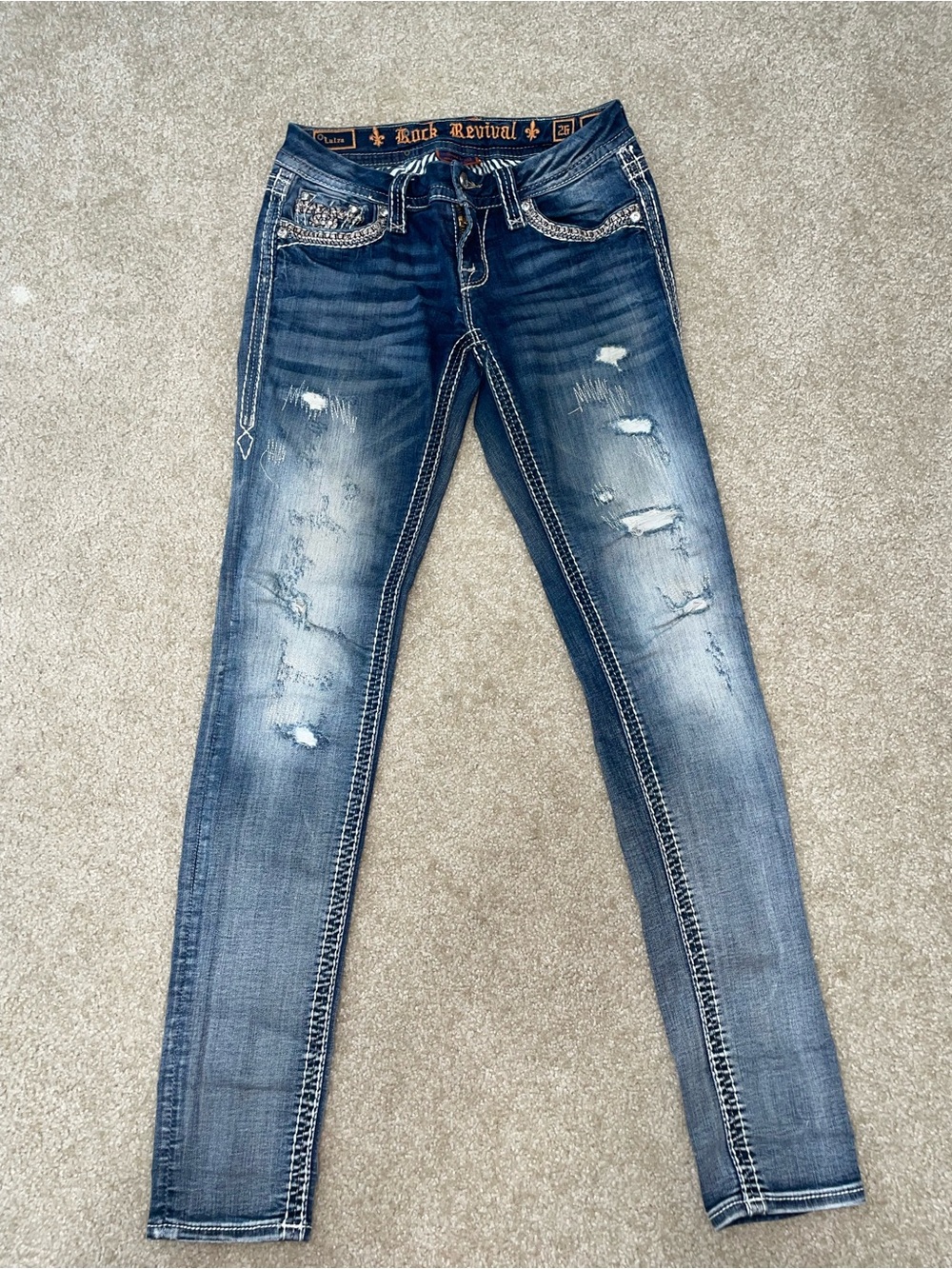 Rock Revival -Luiza- Distressed Skinny Jeans - Dark Blue